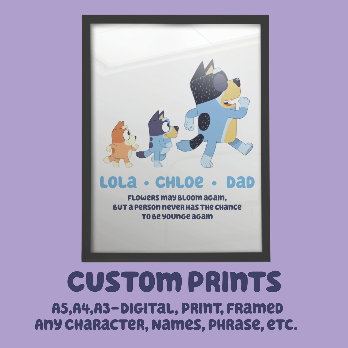 Blue Dog Custom Products- Personalised- Add Name- Any Character- Mug- Waterbottle- Prints- Gift Ideas