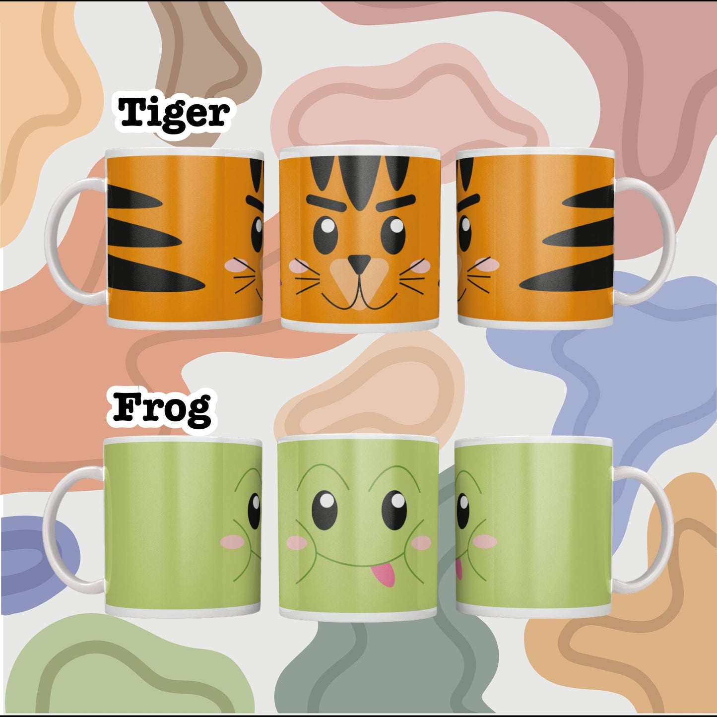 Animal Mugs - Cartoon Animal - Hand Made - Sublimated - Highland cow - Duck - Penguin - Frog - Cat - Tiger - Panda - Custom