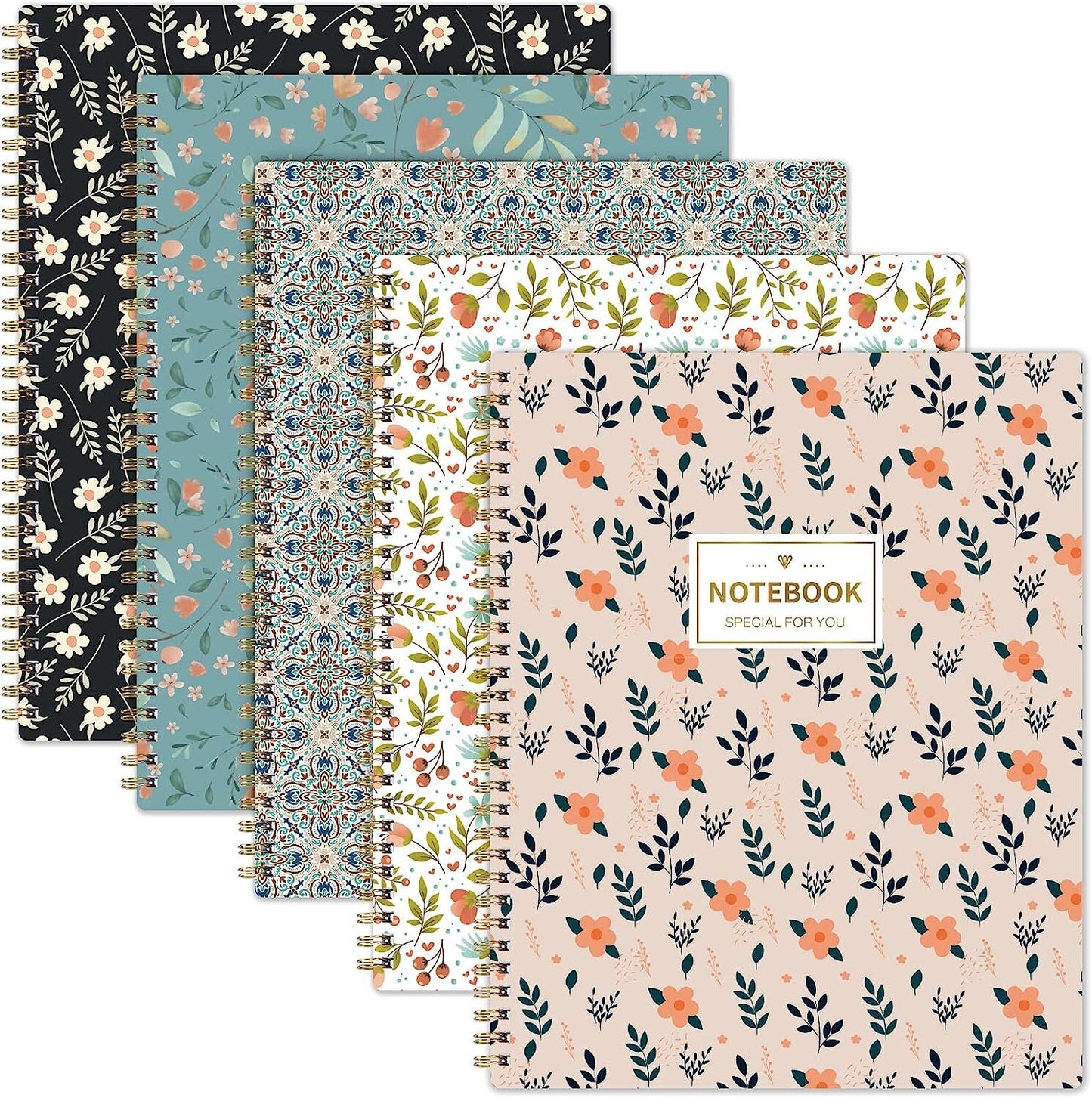 Pack of 5 Decorative Notebooks - Can be individually bought - Floral and Paisley Patterns - Feminine Notepad