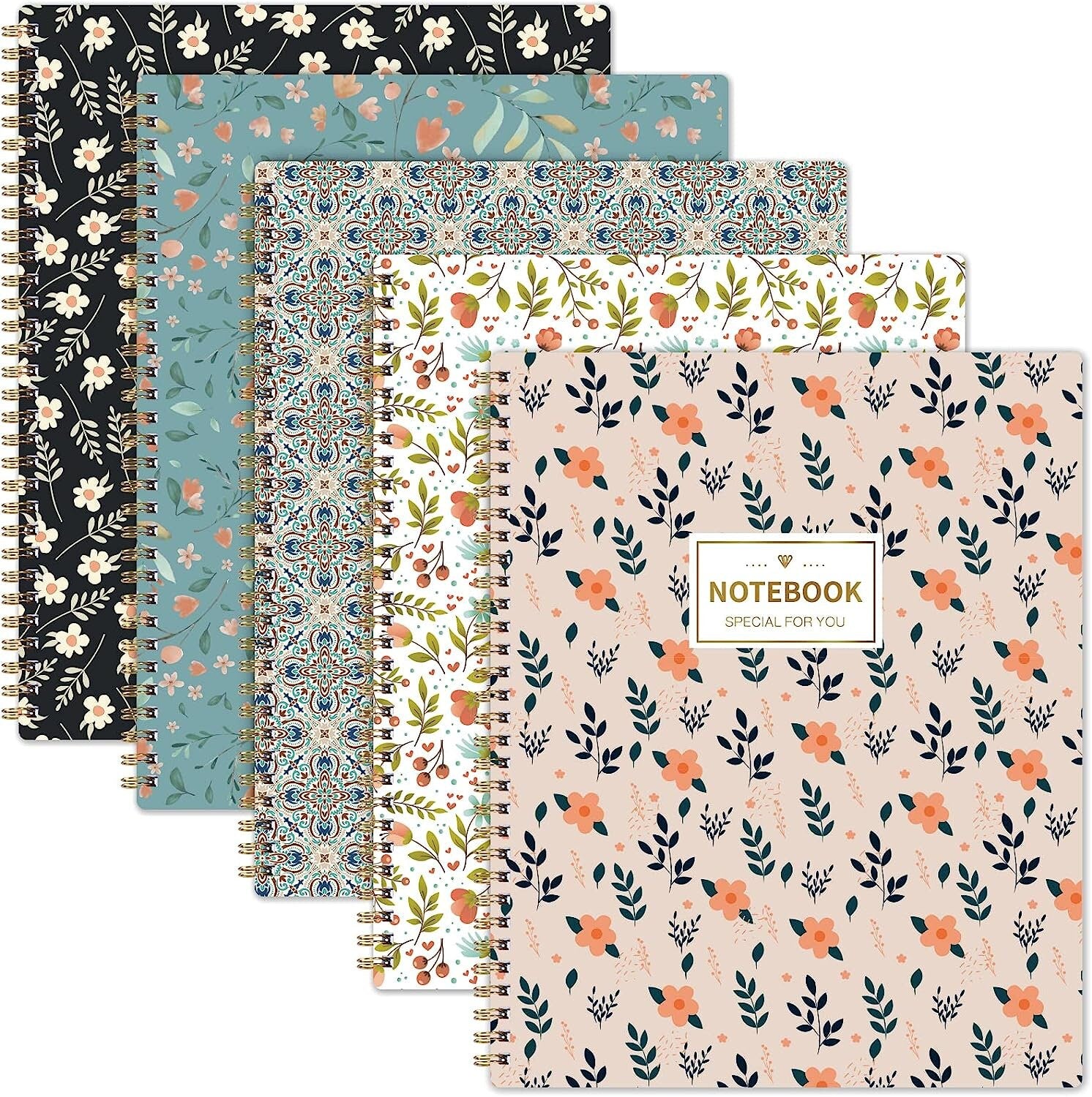 Pack of 5 Decorative Notebooks - Can be individually bought - Floral and Paisley Patterns - Feminine Notepad