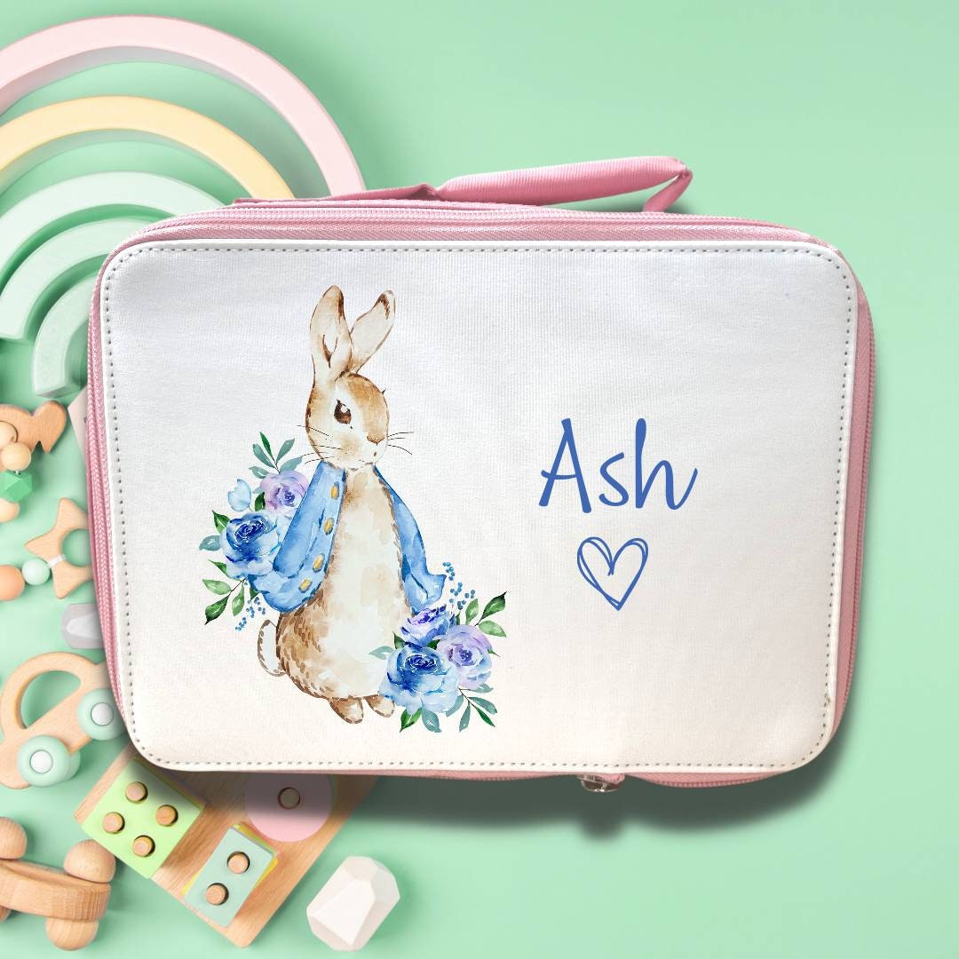 Custom Pink Dinosaur Lunchbox Lunchbag Cooler with Zip - School / Work / Child / Adult - Personalise with Name