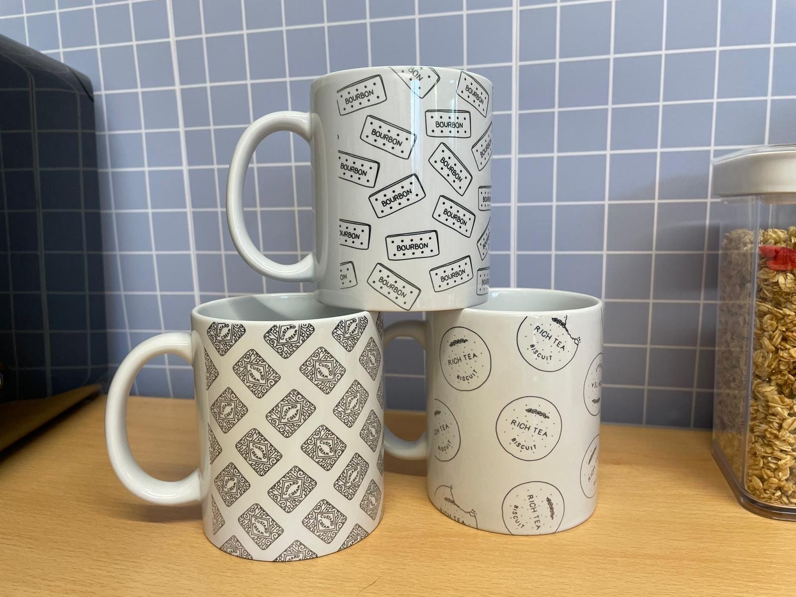 BOURBON- Custard Cream- Ritch Tea- set of 3 mugs ~ MUG ~ chocolate biscuit biscuits novity mug