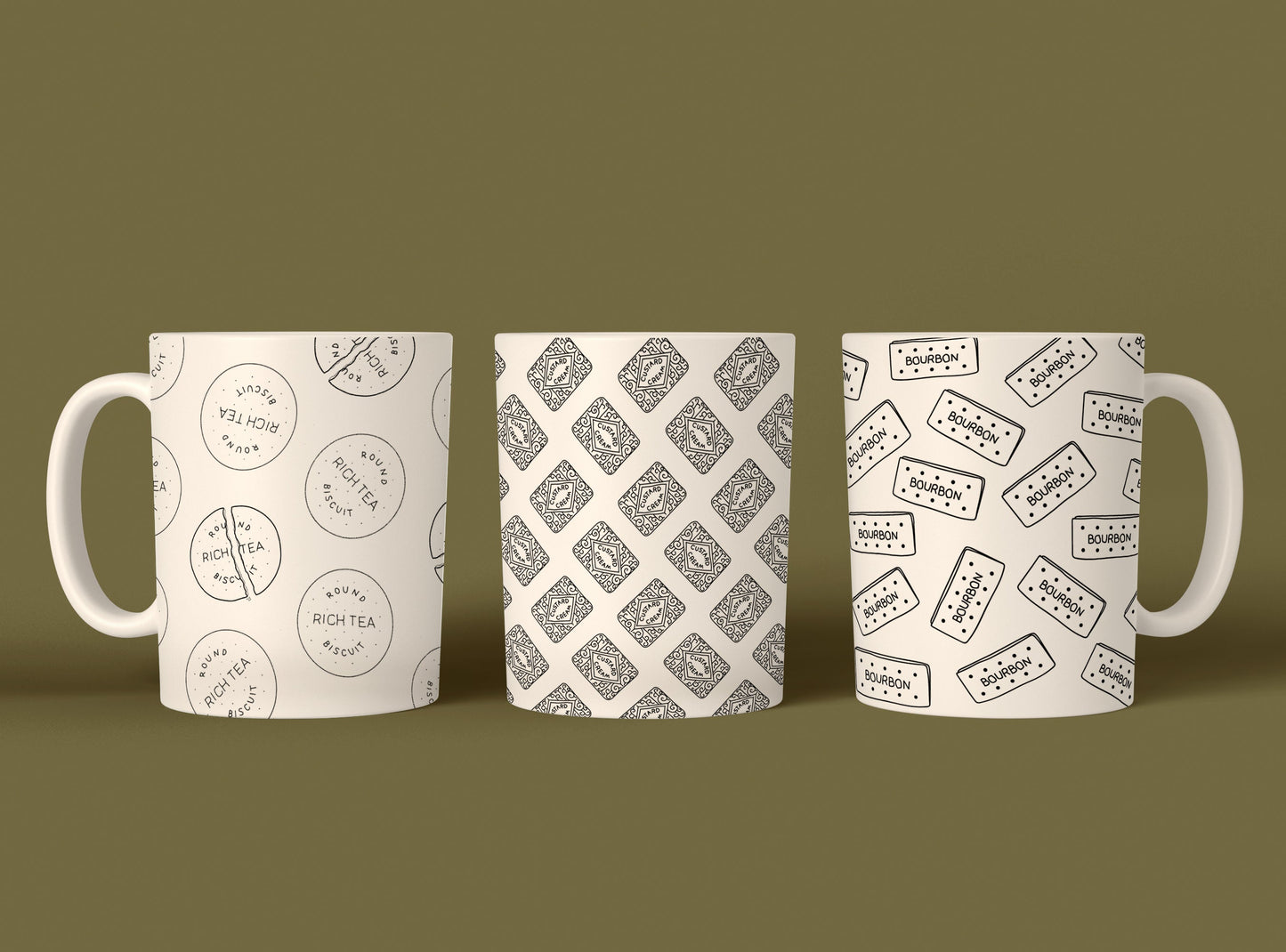 BOURBON- Custard Cream- Ritch Tea- set of 3 mugs ~ MUG ~ chocolate biscuit biscuits novity mug