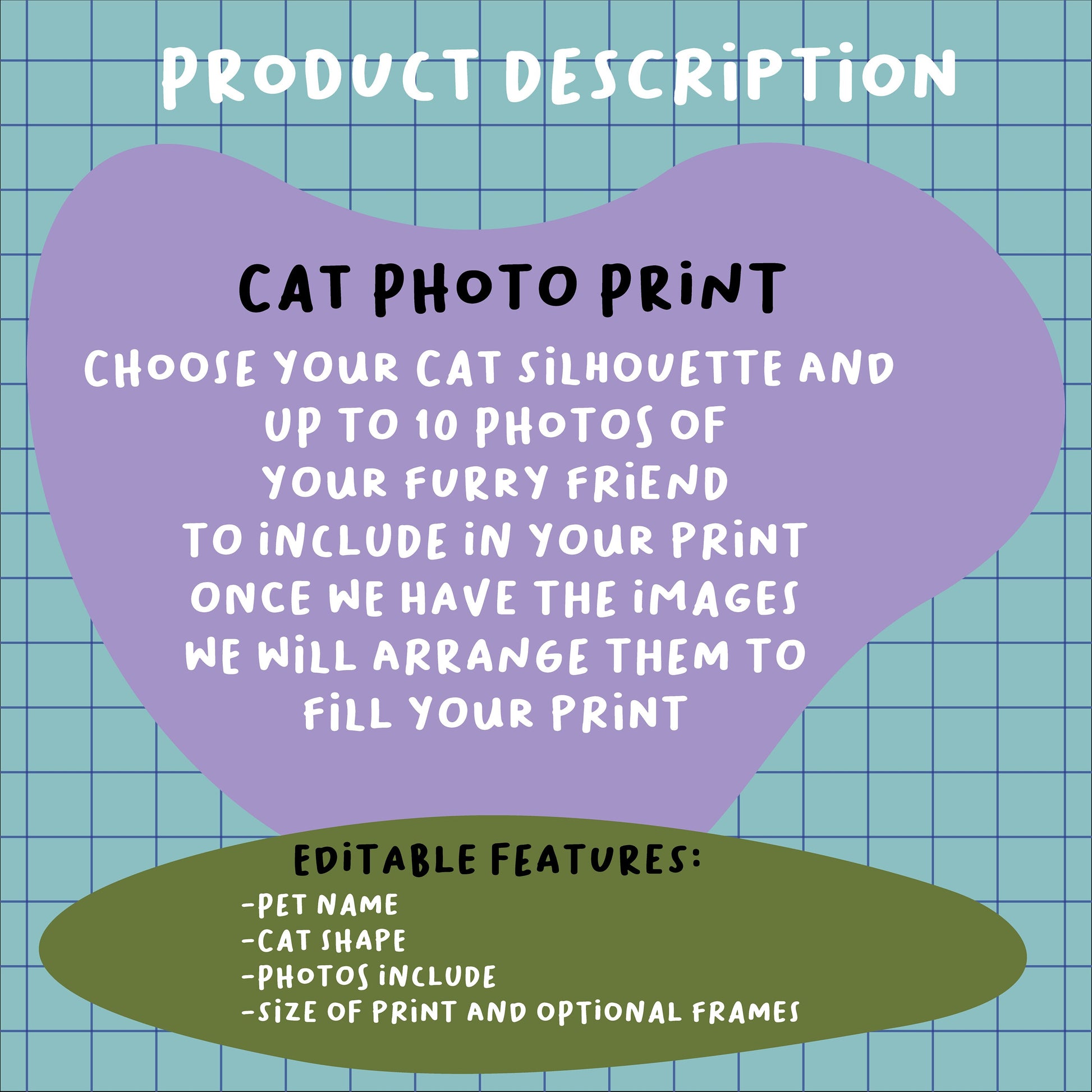 Cat Photo Print- Cat shape- With name- Personalised- Custom print- Digital- A4- A3- Framed- Pet Print- Home Decor