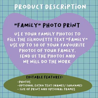 Family Photo Print- "Family" shape- With name- Personalised- Custom print- Digital- A4- A3- Framed- family Print- Home Decor