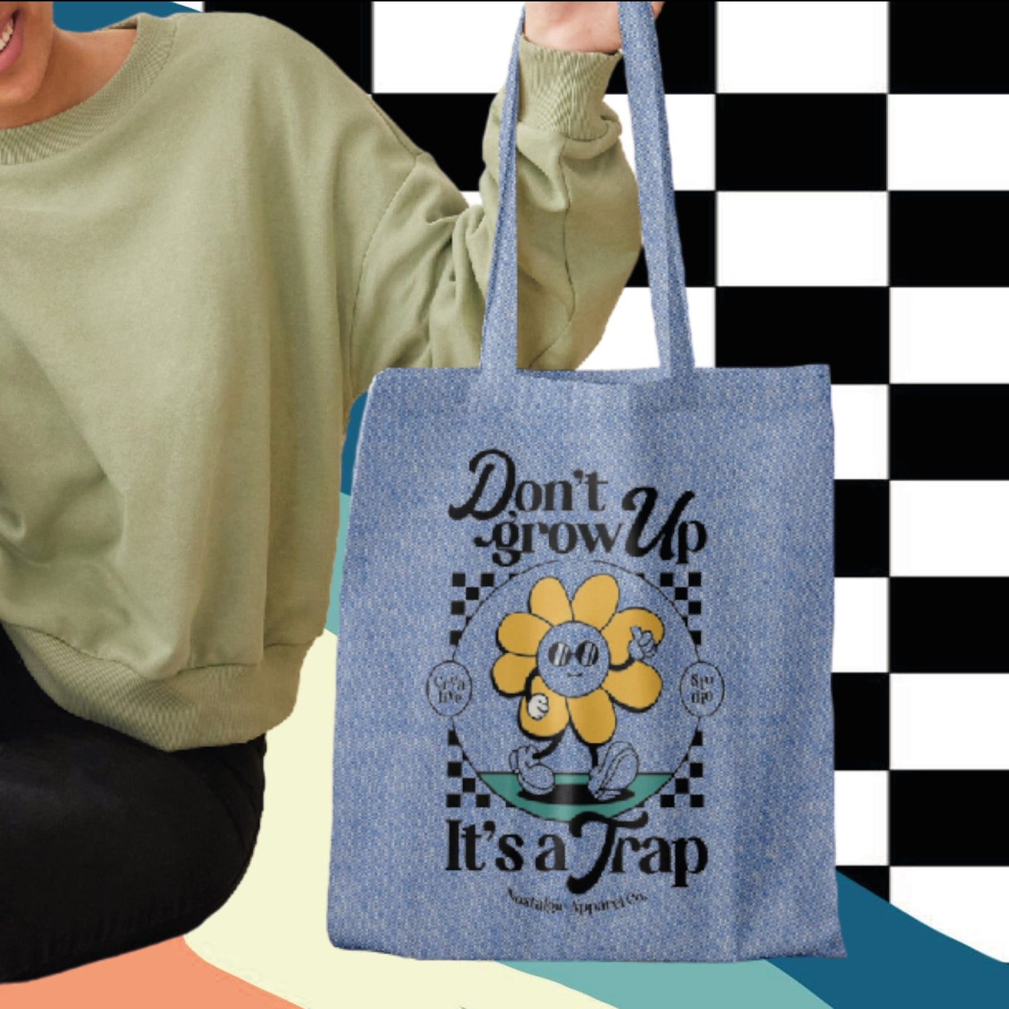 Dont Grow Up Its A Trap- Retro Aesthetic Tote Bag - Custom Colour - Eco Friendly - Recycled Materials
