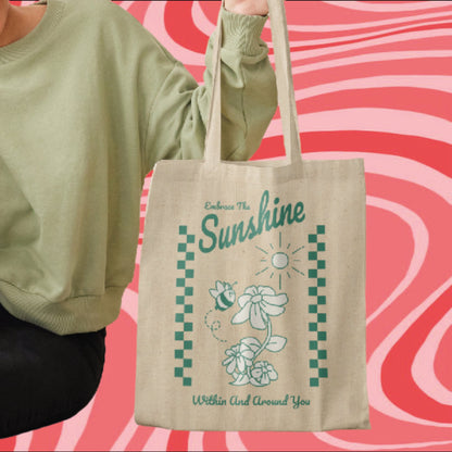 Embrace The Sunshine - Retro Aesthetic Tote Bag - Custom Colour - Eco Friendly - Recycled Materials