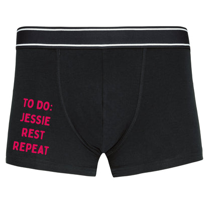 Valentines Boxer shorts -To Do: Partner Rest Repeat - Valentines Gift For Him - Innuendo - Personalisable