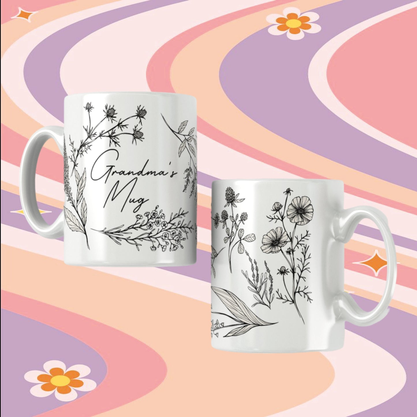 Floral Mugs - Mothers Day Mugs - Mums Tea - Custom mug - Grandma's Mug - Tea - Coffee - Mug - Personalised - Gift from Kids