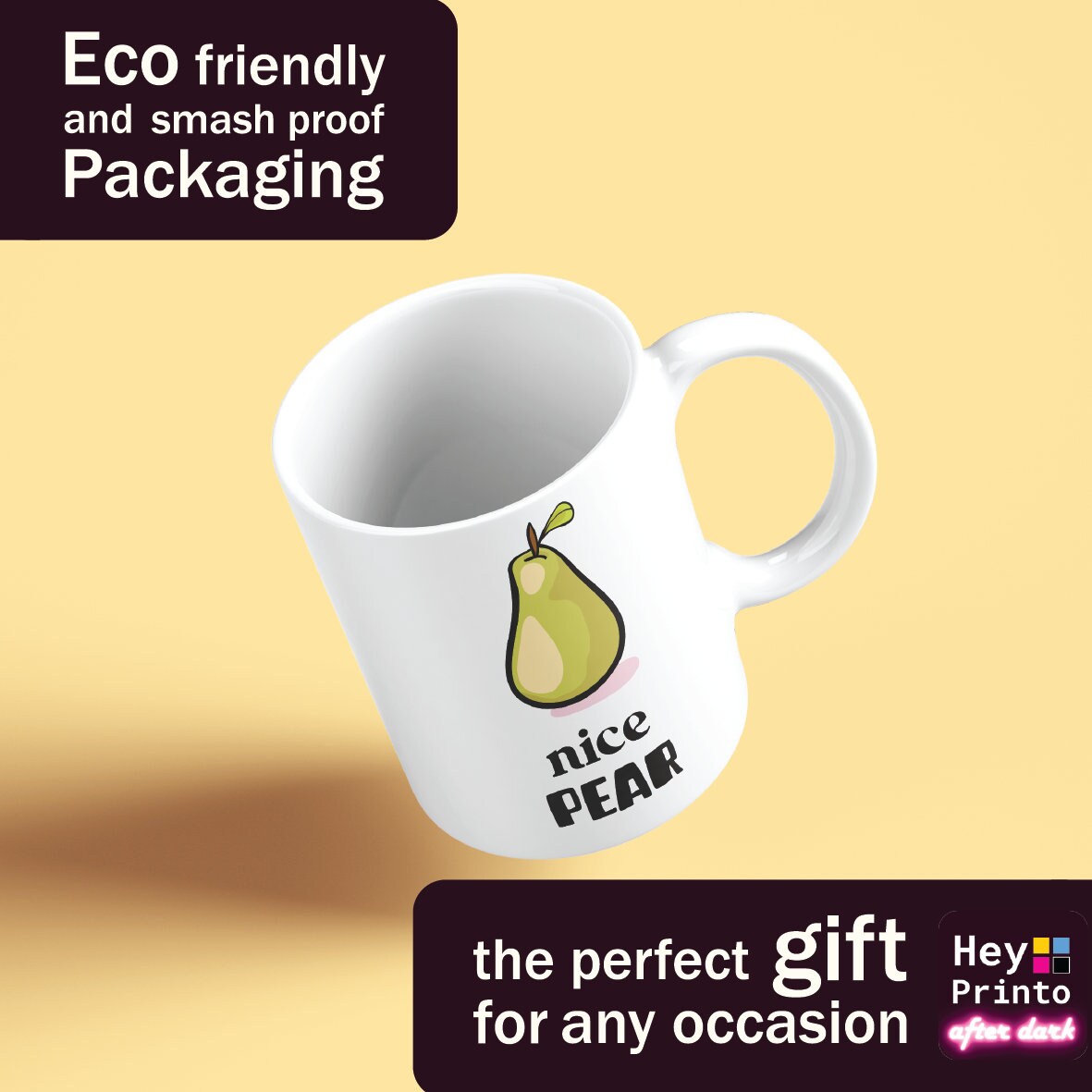 Nice pear mug, nice pair mug, boob joke mug, offensive funny coffee cup, fruit coffee mug