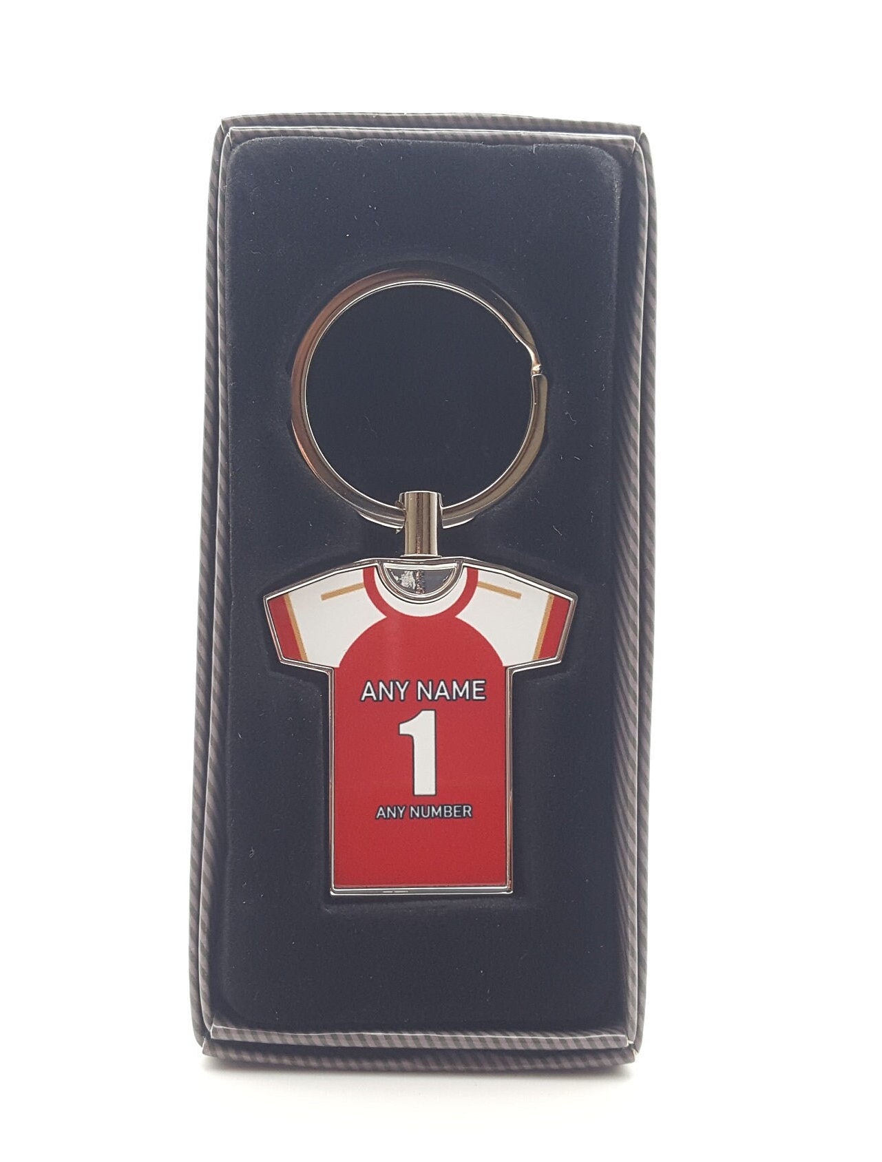 Personalised Any Colour Football Shirt with Any Name and Number Metal Keyring or School Bag tag Gift