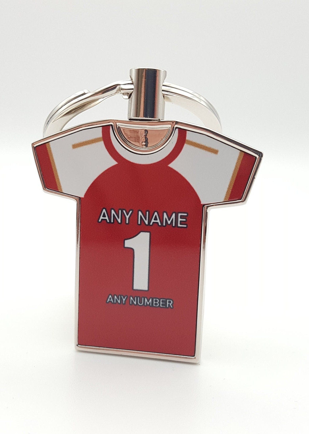 Personalised Any Colour Football Shirt with Any Name and Number Metal Keyring or School Bag tag Gift