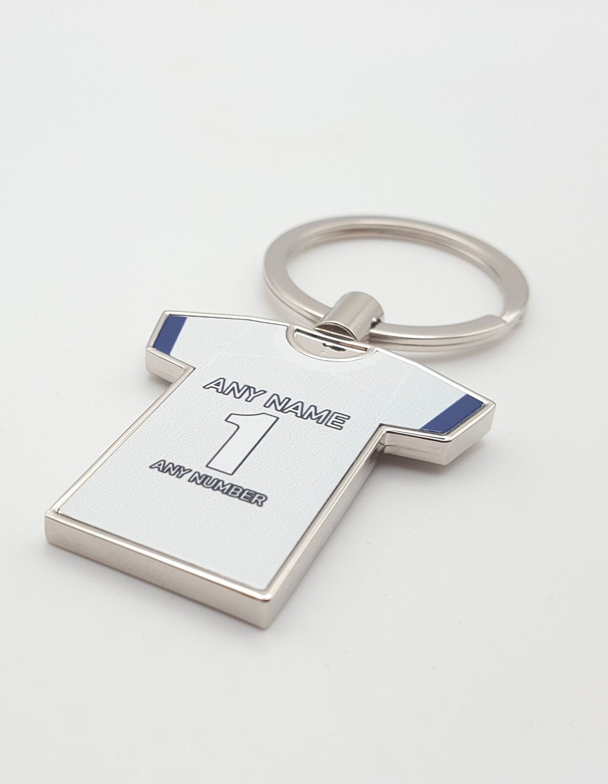 Personalised Any Colour Football Shirt with Any Name and Number Metal Keyring or School Bag tag Gift