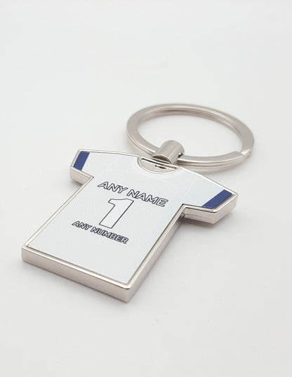 Personalised Any Colour Football Shirt with Any Name and Number Metal Keyring or School Bag tag Gift