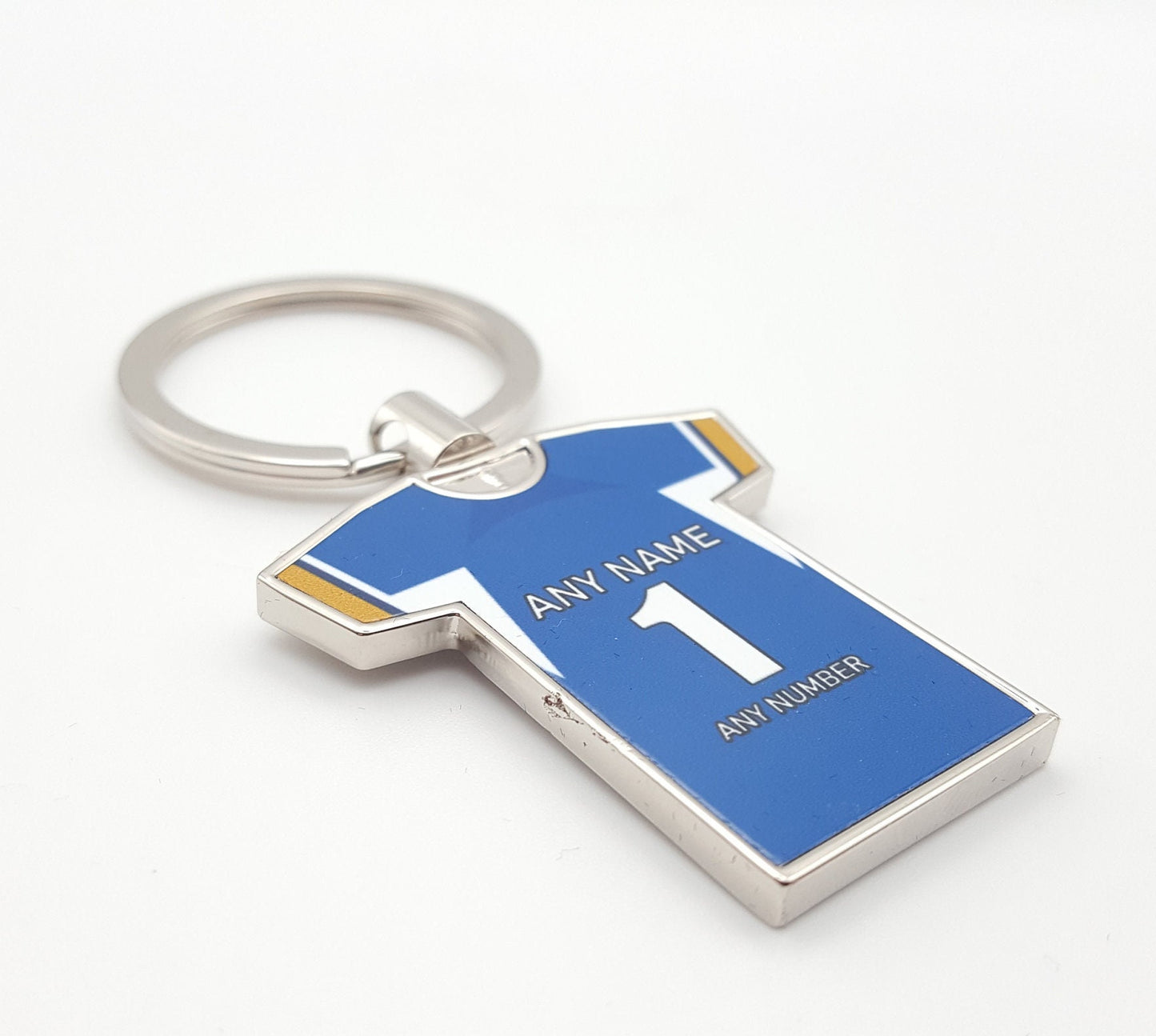 Personalised Any Colour Football Shirt with Any Name and Number Metal Keyring or School Bag tag Gift