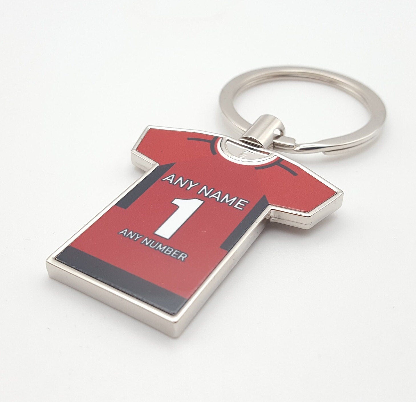 Personalised Any Colour Football Shirt with Any Name and Number Metal Keyring or School Bag tag Gift