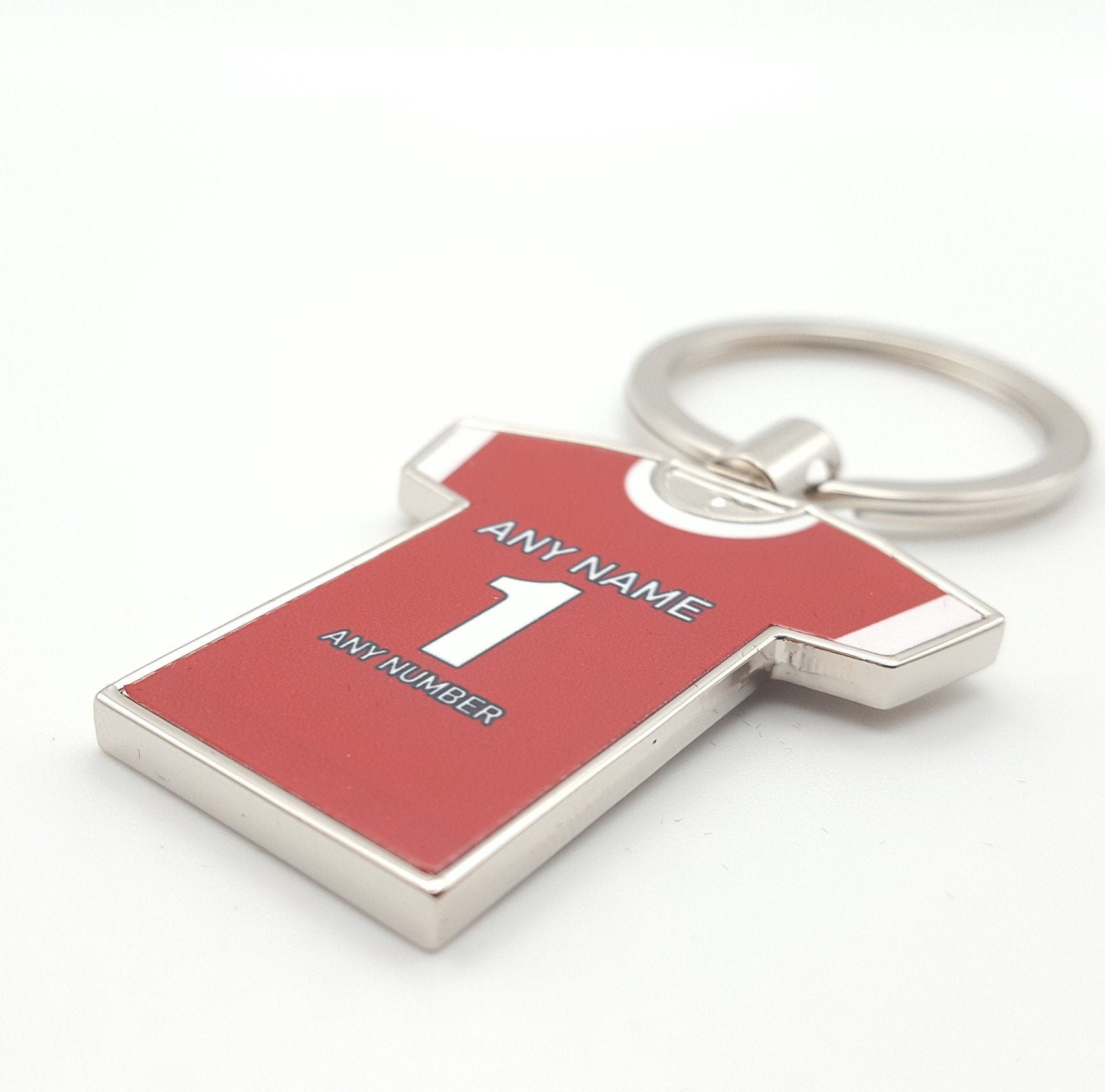 Personalised Any Colour Football Shirt with Any Name and Number Metal Keyring or School Bag tag Gift