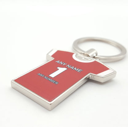 Personalised Any Colour Football Shirt with Any Name and Number Metal Keyring or School Bag tag Gift