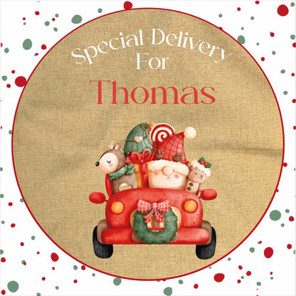 Personalised Santa Sack and Stockings | Santa Sack | Santa Stocking | Presents | Xmas | Customise Name | Special Delivery Santa Car