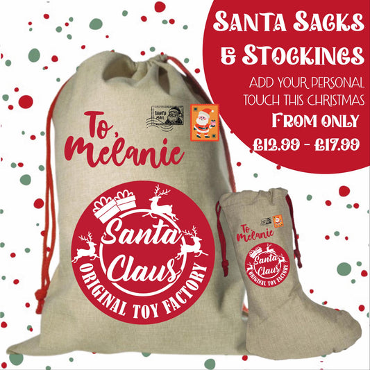 Personalised Santa Sack and Stockings | Santa Sack | Santa Stocking | Presents | Xmas | Gifts | Custom Name | Original Toy Factory