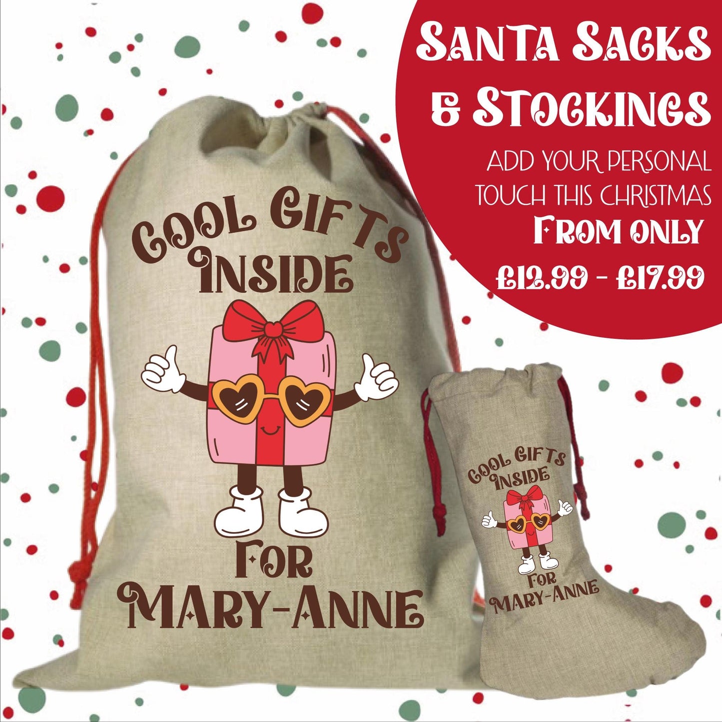 Personalised Santa Sack and Stockings | Santa Sack | Santa Stocking | Presents | Keepsake | Xmas | Gifts | Custom Name | Cool Gifts