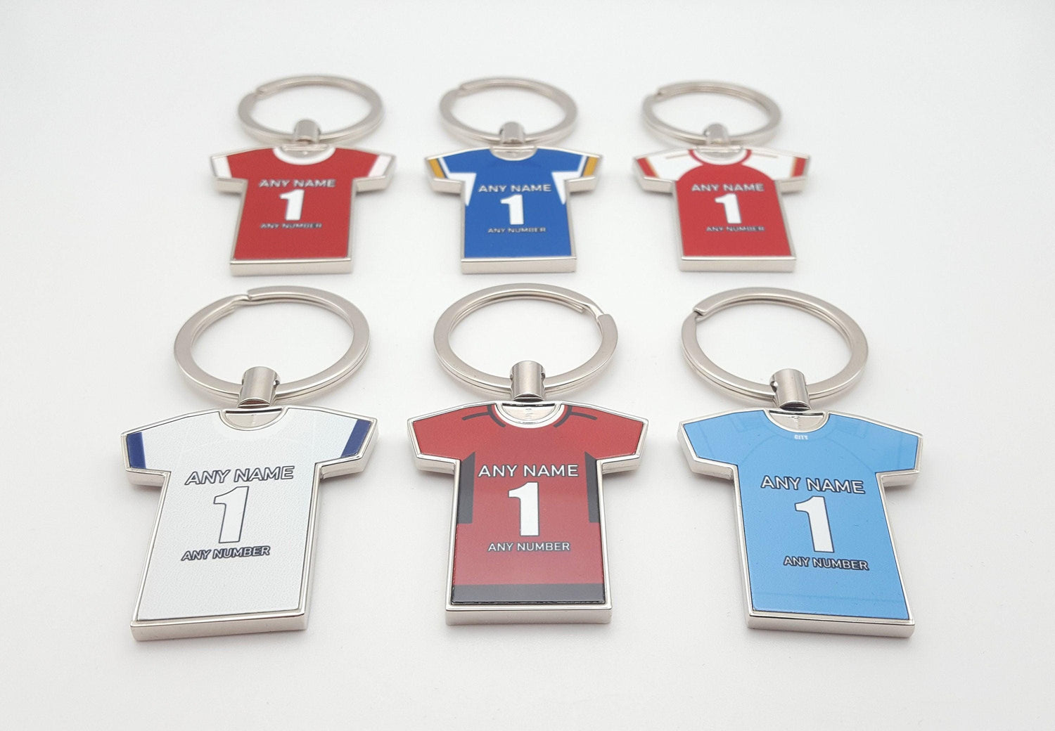 Personalised Any Colour Football Shirt with Any Name and Number Metal Keyring or School Bag tag Gift