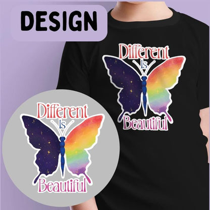 Different Is Beautiful T-shirt - Butterfly T-shirt - Rainbow Design - Autism Awareness - Autism Month Shirt Gift - Mental Health -