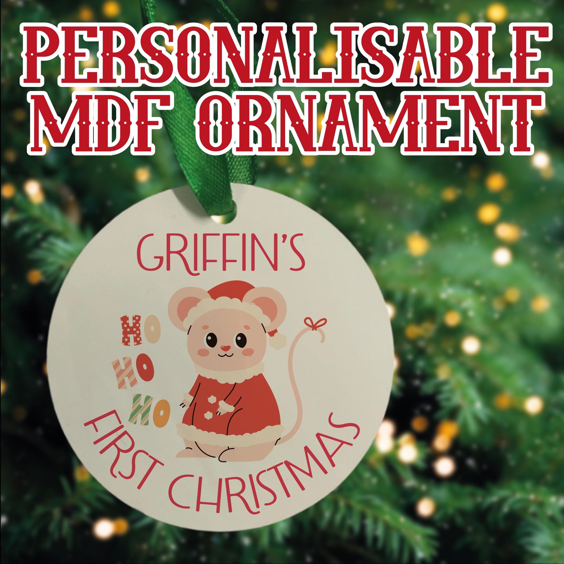 Christmas Tree Ornament - Personalised - MDF Hanging Tree Decoration - Children's - First Christmas - Xmas Ornament - Custom Name & Message