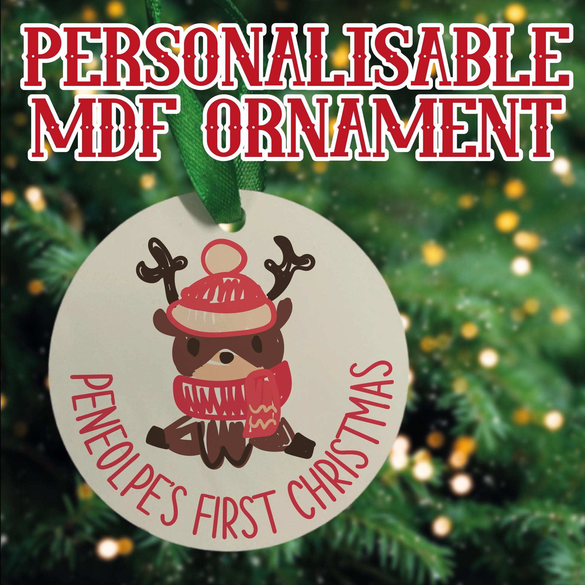 Christmas Tree Ornament - Personalised - MDF Hanging Tree Decoration - Children's - First Christmas - Xmas Ornament - Custom Name & Message