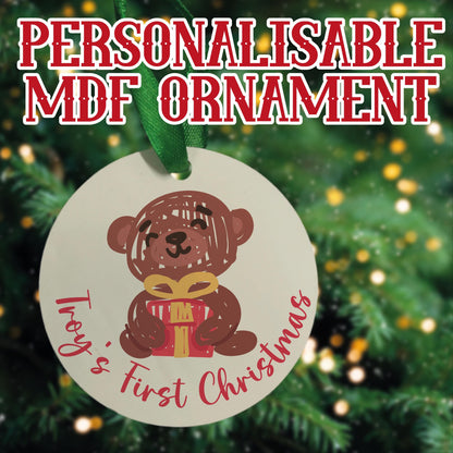 Christmas Tree Ornament - Personalised - MDF Hanging Tree Decoration - Children's - First Christmas - Xmas Ornament - Custom Name & Message