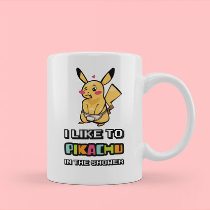 i like to pikachu in the shower rude mug picture of pikachu with hands down pants.